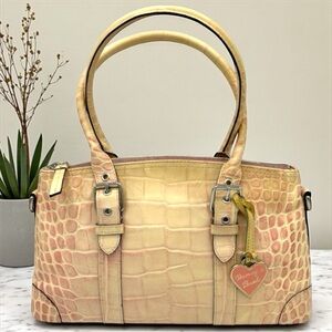 Rare Vintage Dooney & Bourke Blush Crocodile Embossed Leather Satchel